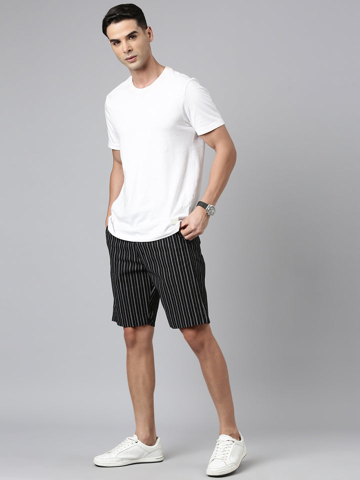 Majestic Man Regular fit Striped Shorts for Men - Black