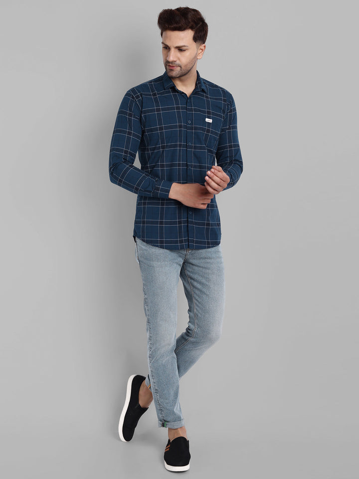 Classic Checkmate Pure Cotton Checkered Shirt - Navy Blue