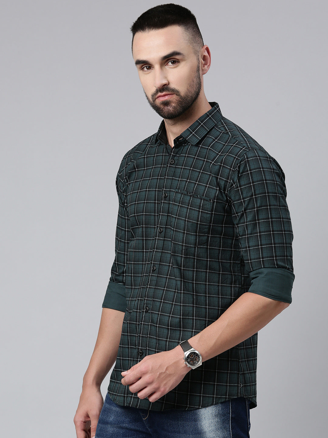 Majestic Man Checkered Cotton Slim fit Casual Shirt - Dusty Teal