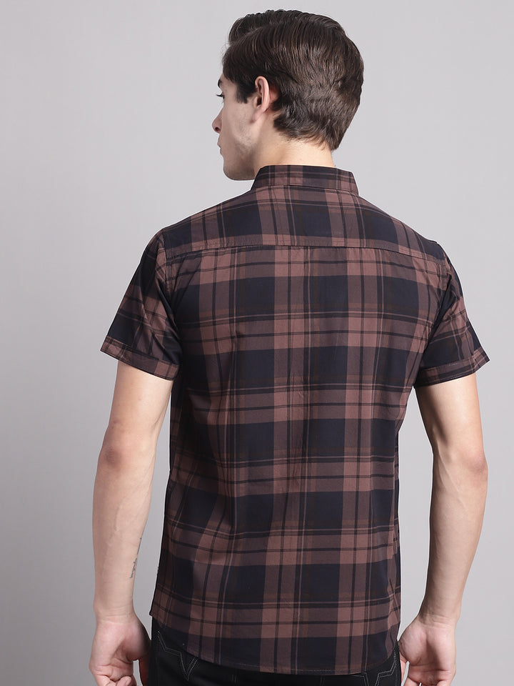 Majestic Man Cotton Casual Checkered Half Sleeve Shirt - Coffee