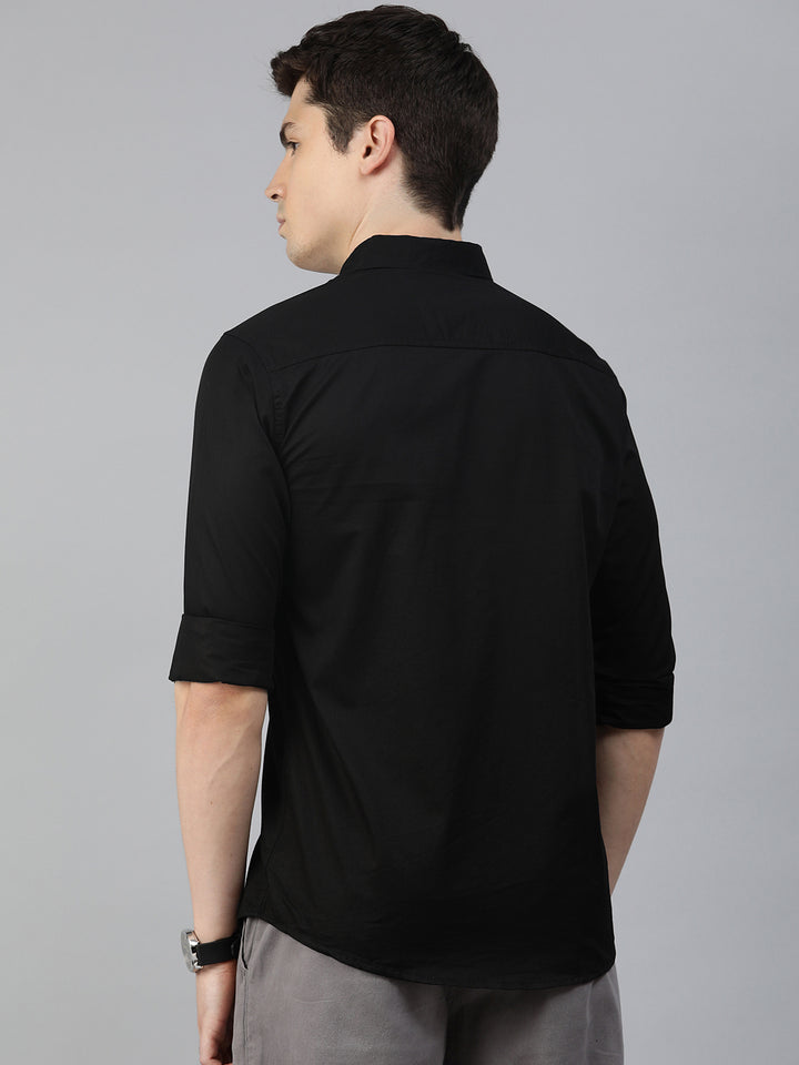 Majestic Man Comfort Slim Fit Solid Cotton Casual Shirt - Black