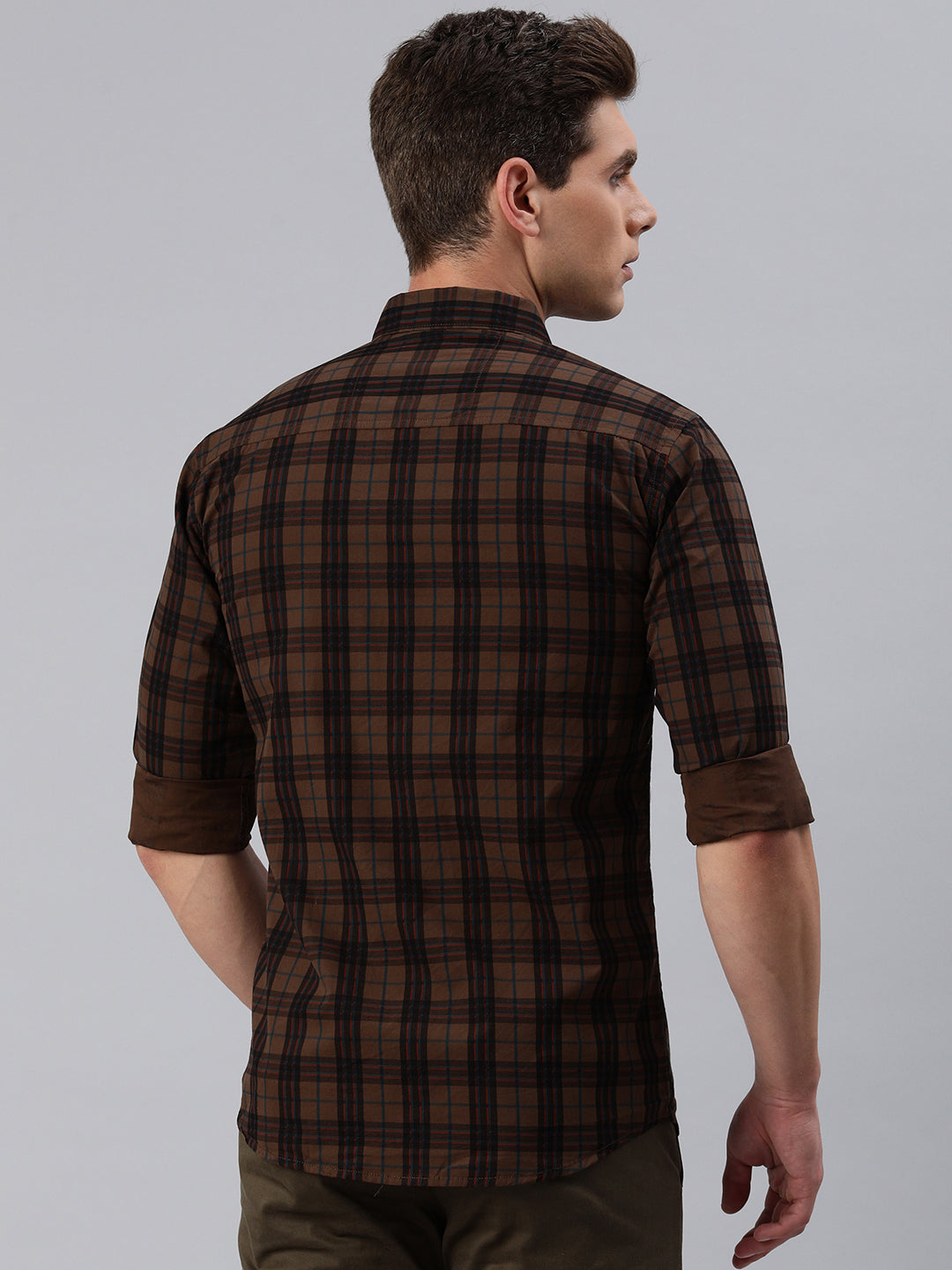 Majestic Man Checkered Slim fit Cotton Casual Shirt - Brown