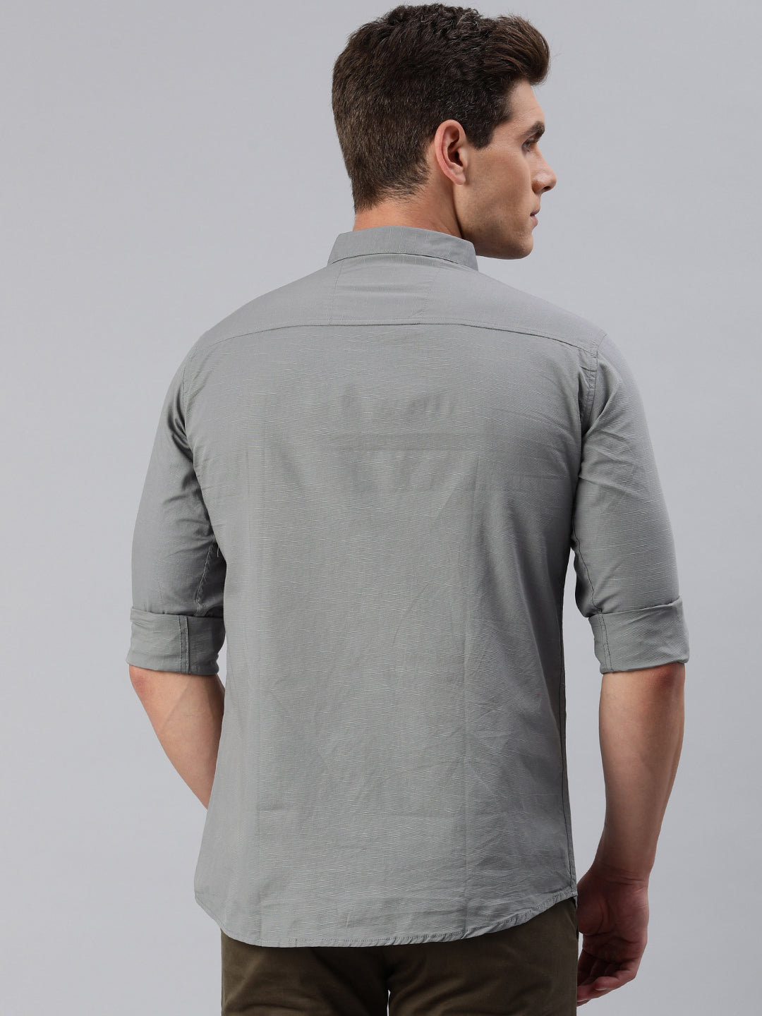 Pure Cotton Casual Men's Shirt - Dark Grey