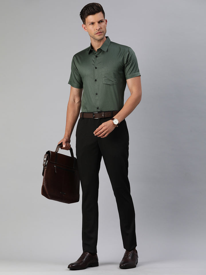 Finest Formal Half Shirt-Dark Green