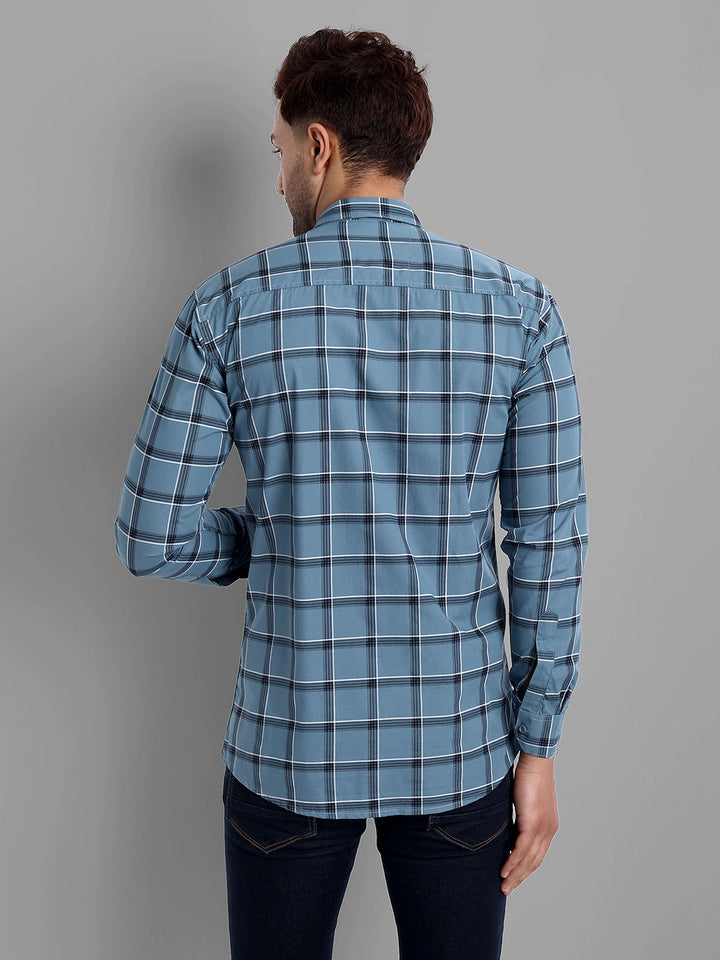 Classic Checkmate Pure Cotton Checkered Shirt - Greyish Blue