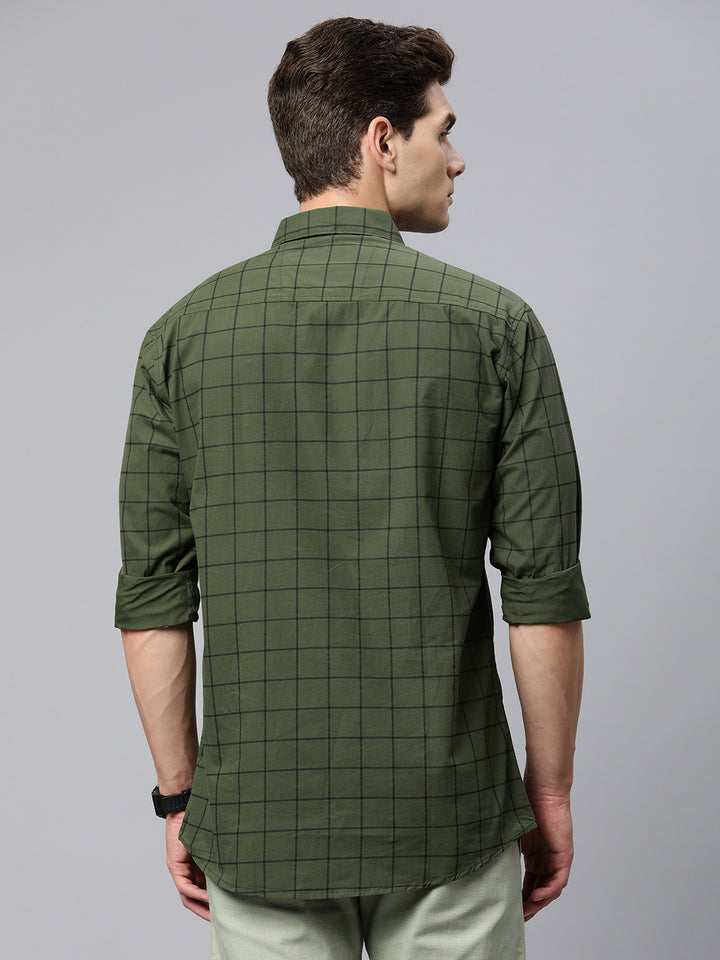 Majestic Man Checkered Slim fit Cotton Casual Shirt - Army Green