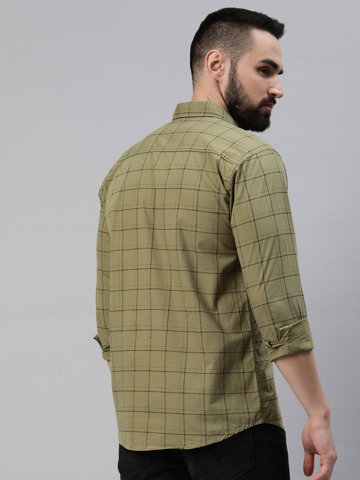Majestic Man Checkered Slim fit Cotton Casual Shirt - Dusty Olive