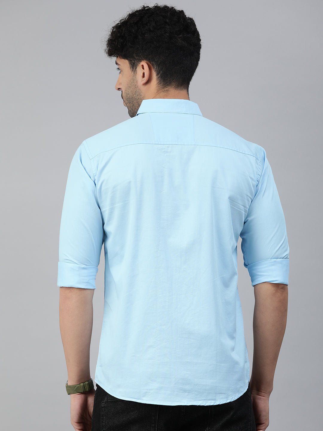 Majestic Man Comfort Slim Fit Solid Cotton Casual Shirt - Sky Blue