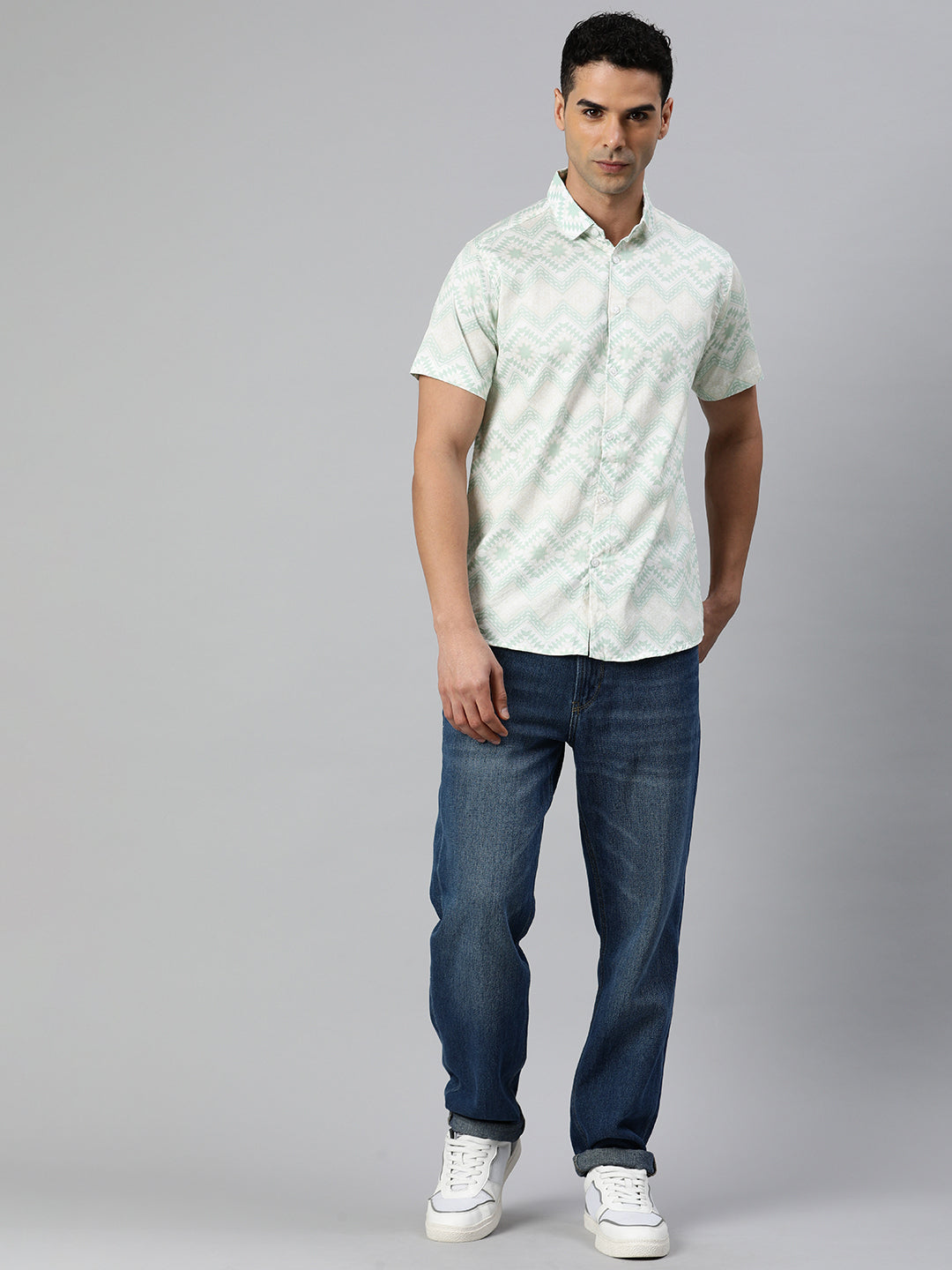 Pure cotton printed half shirt - Light Green