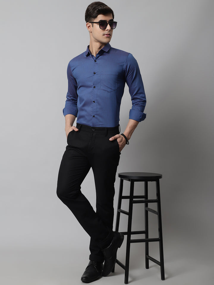 Tailored fit & Comfortable Solid Cotton Shirt - Blue