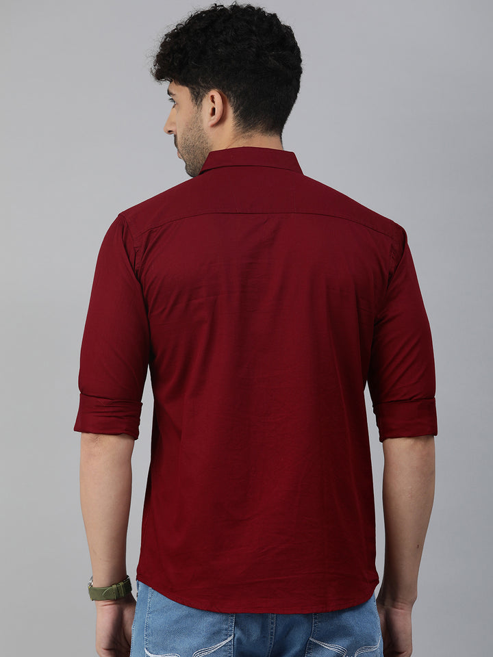 Majestic Man Comfort Slim Fit Solid Cotton Casual Shirt - Maroon