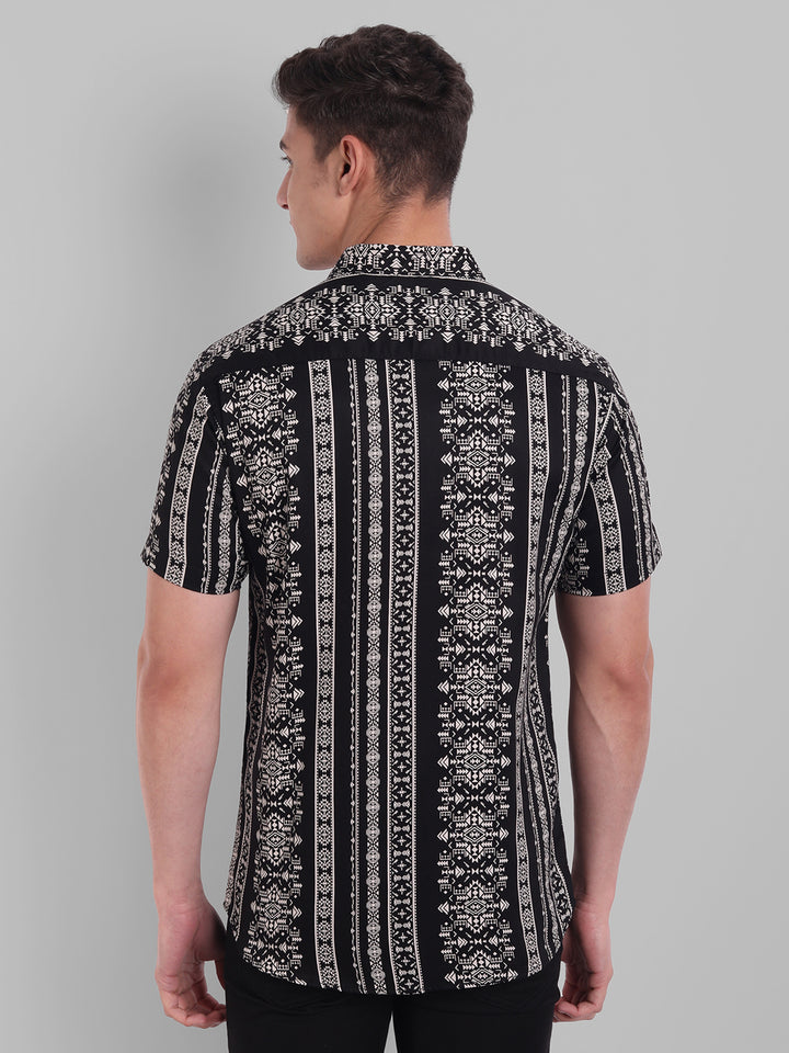 Influence Printed Half Sleeves Shirt - Black