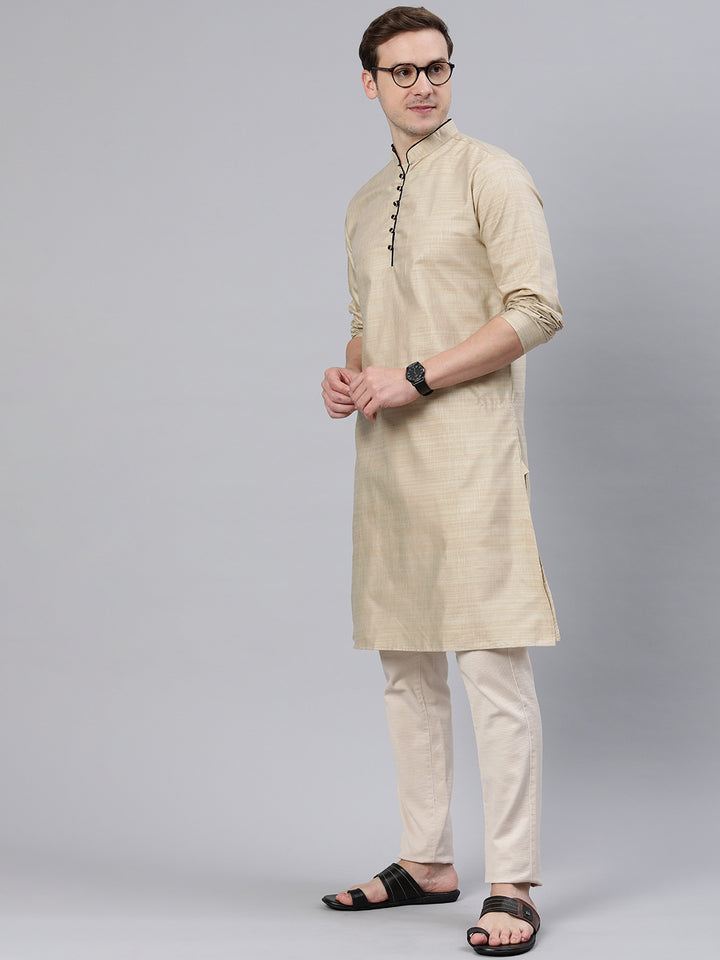 Majestic Man Regular Woven Design Fancy Long Kurta - Cream