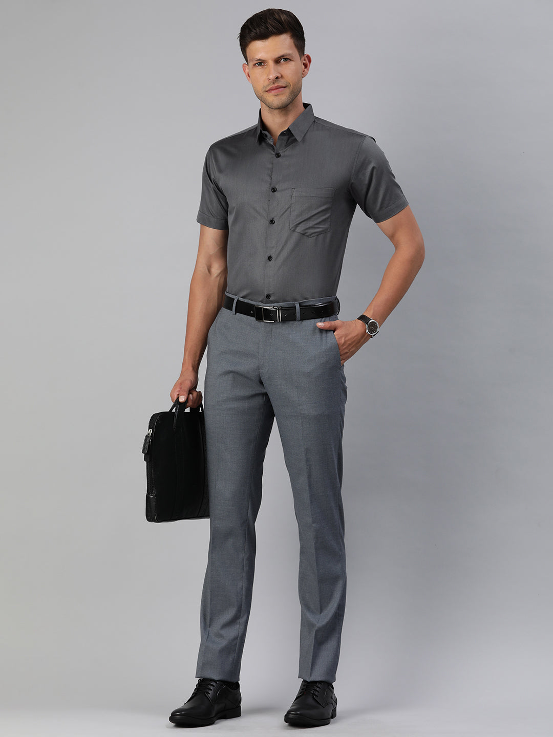 Finest Formal Half Shirt-Dark Grey