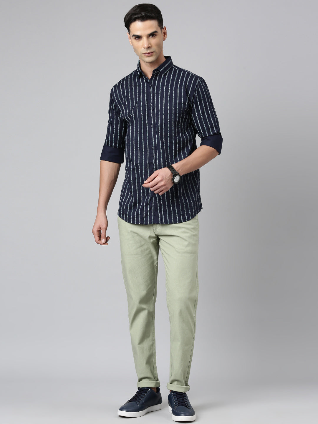 Majestic Man Casual Comfortable Slim Fit Stripped Cotton Shirt - Navy Blue