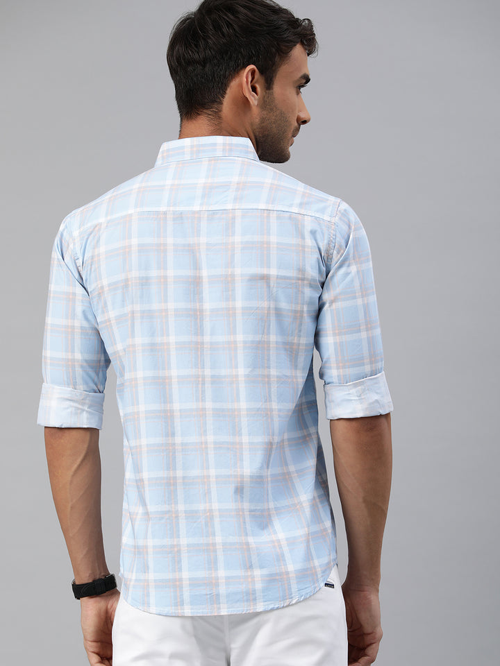 Majestic Man Checkered Slim fit Cotton Casual Shirt - Light Blue