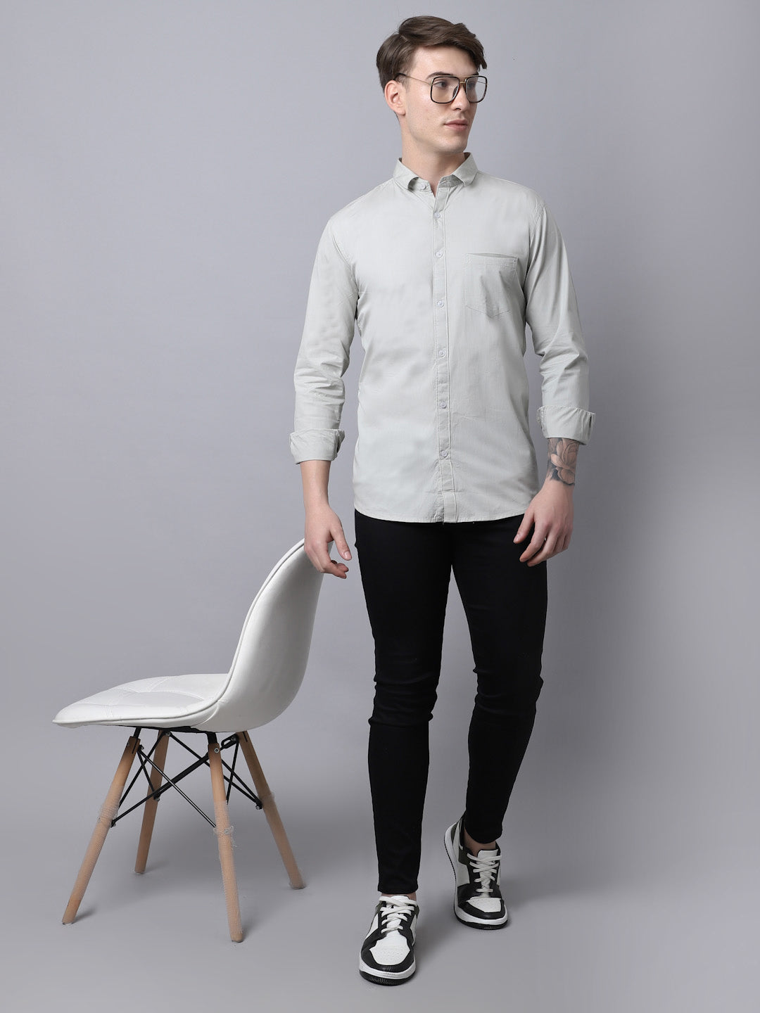 Majestic Man trendy Casual Solid Shirt - Light Grey