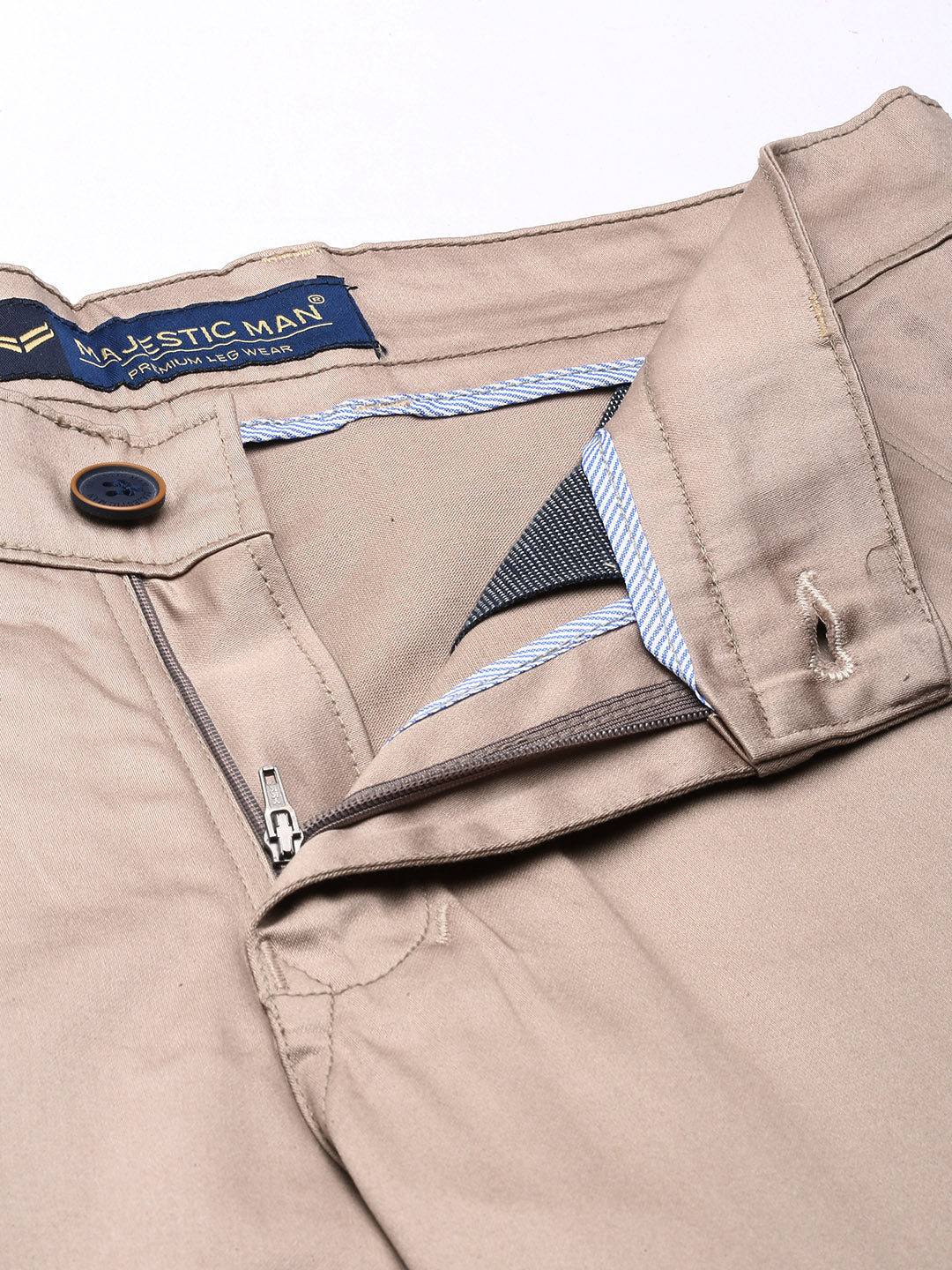 Majestic Man Regular Fit Satin Finish Cotton Casual Solid Chinos Trouser - Dark Cream