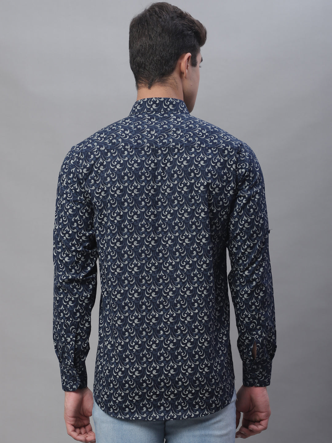 Versatile printed YinYang pure cotton short kurta - Navy Blue