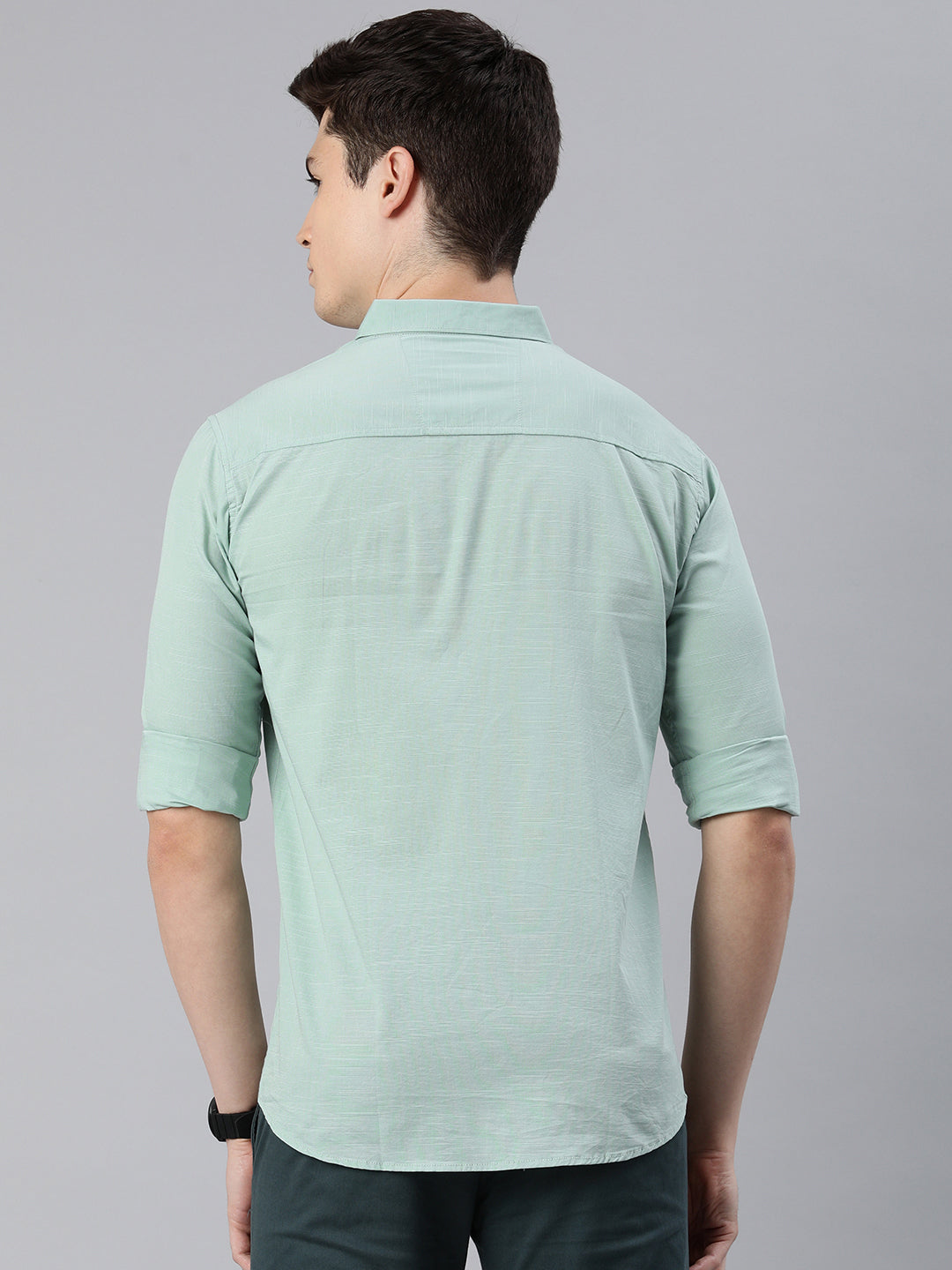 Pure Cotton Casual Men's Shirt - Light Green