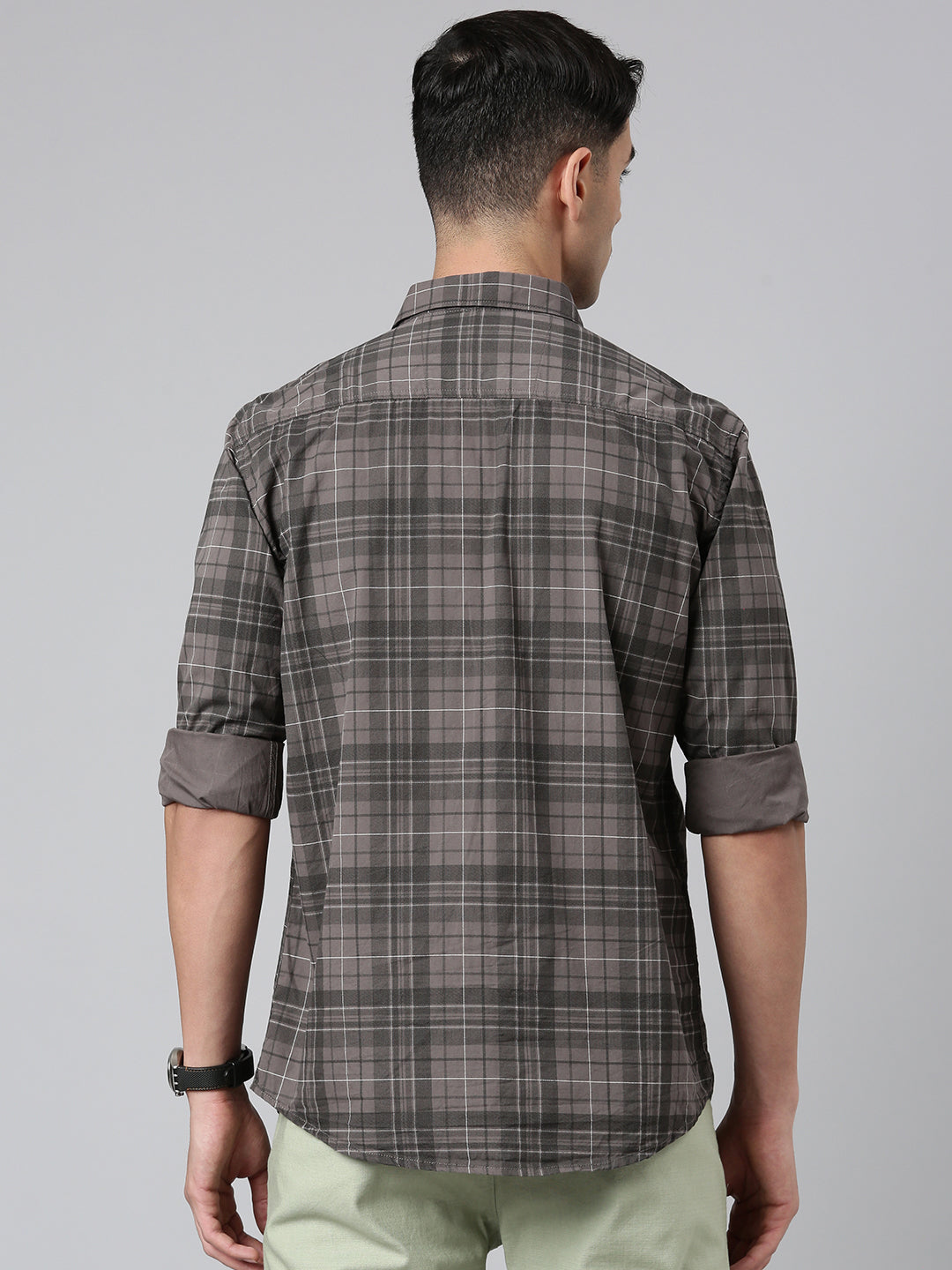 Majestic Man Checkered Slim fit Casual Cotton Shirt - Grey