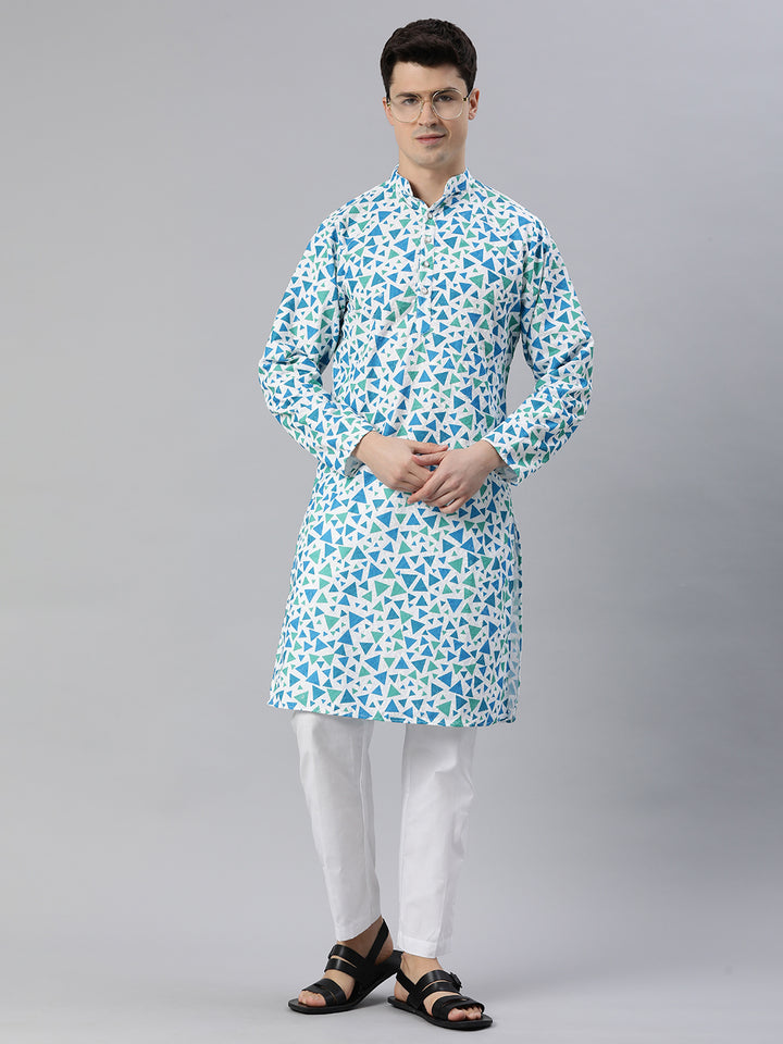 Exquisite Elegance Embroidered Long Kurta-Green Blue