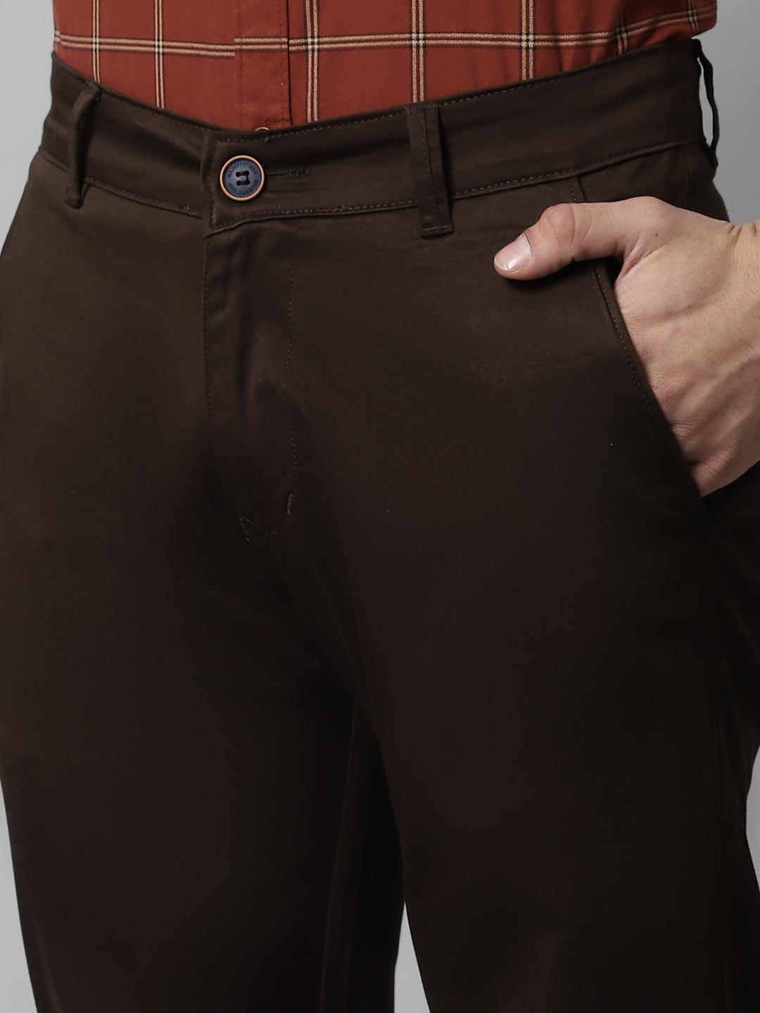 Majestic Man Regular Fit Satin Finish Cotton Casual Solid Chinos Trouser - Brown