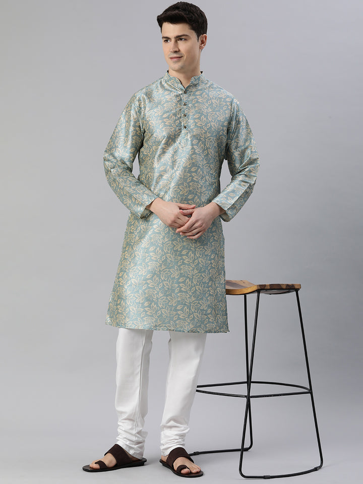 Timeless Elegance Long Kurtas-Beige Blue