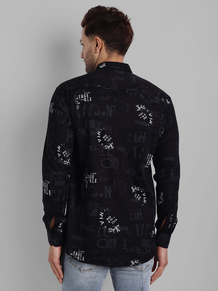 Printed Pure Cotton Cargo Shirt - Black