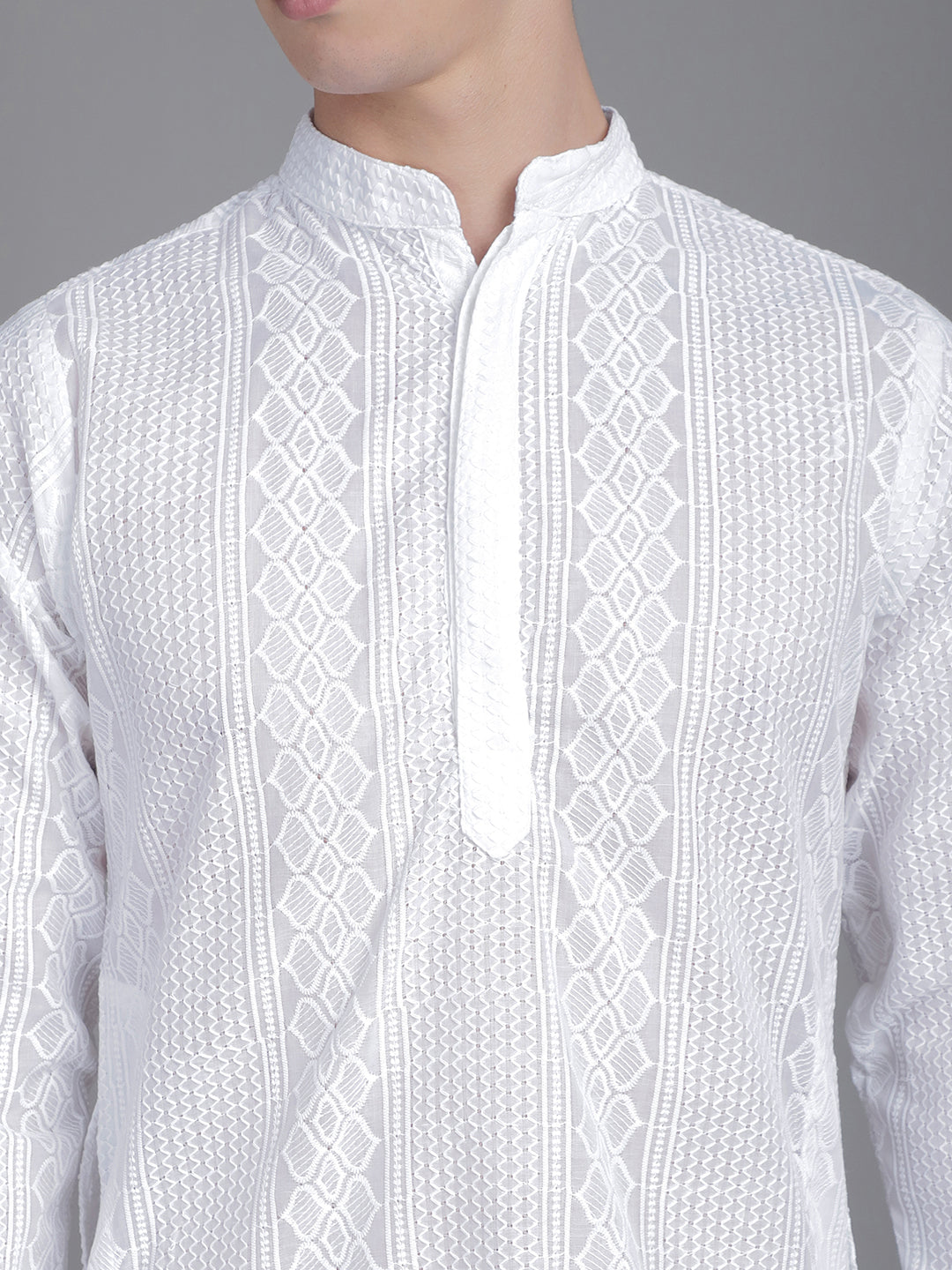 Regal Threads Double Placket Embroidered Men's Kurta - White