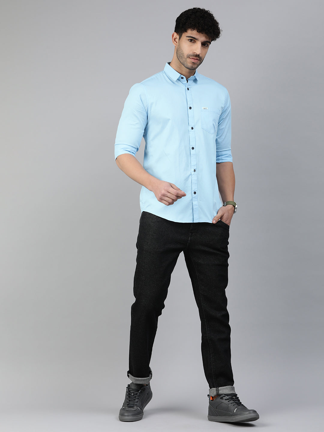 Majestic Man Comfort Slim Fit Solid Cotton Casual Shirt - Sky Blue