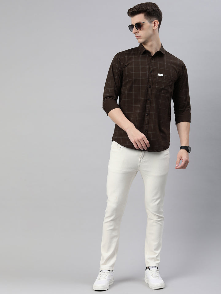 Majestic Man Checkered Slim fit Cotton Casual Shirt - Dark Brown