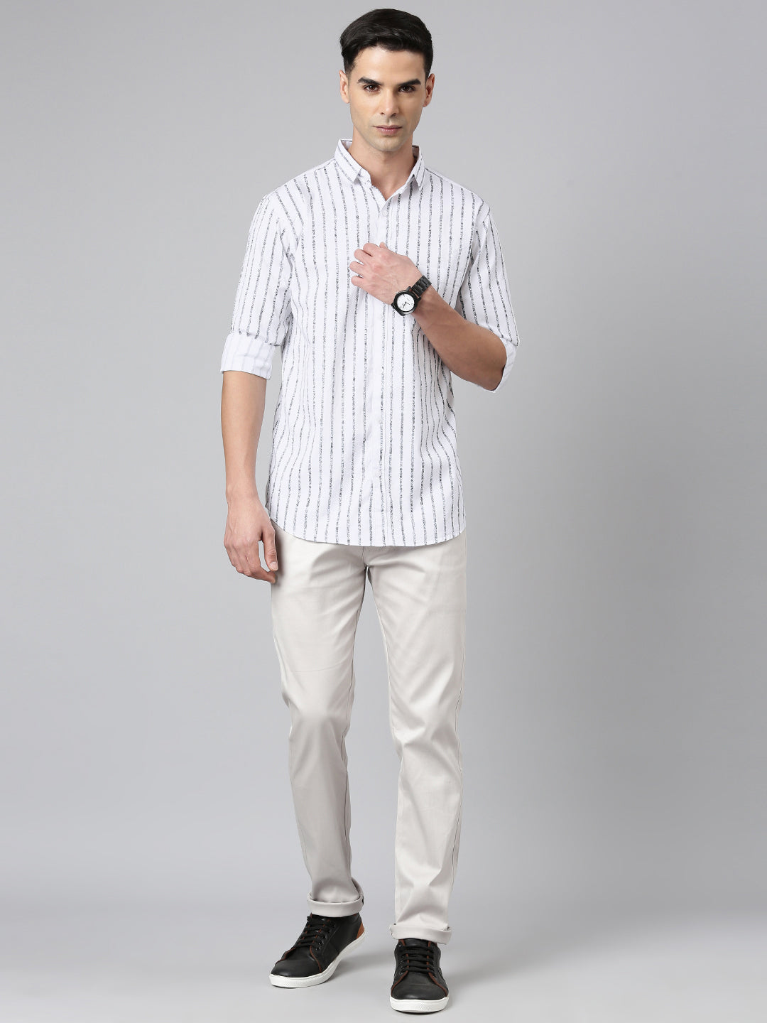 Majestic Man Casual Comfortable Slim Fit Stripped Cotton Shirt - White