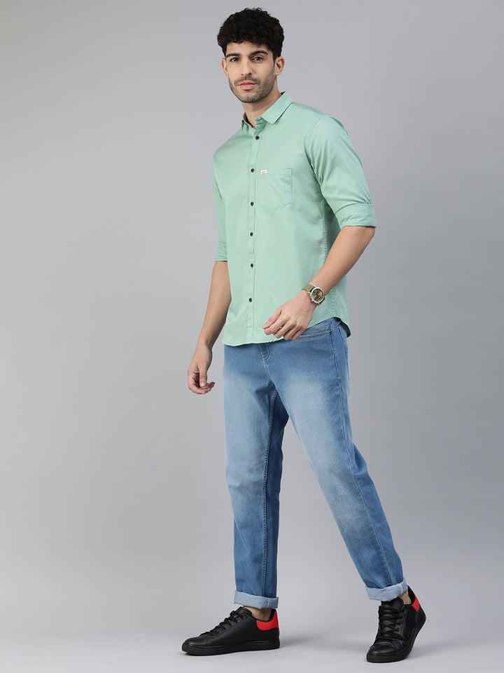 Majestic Man Comfort Slim Fit Solid Cotton Casual Shirt - Sea Green