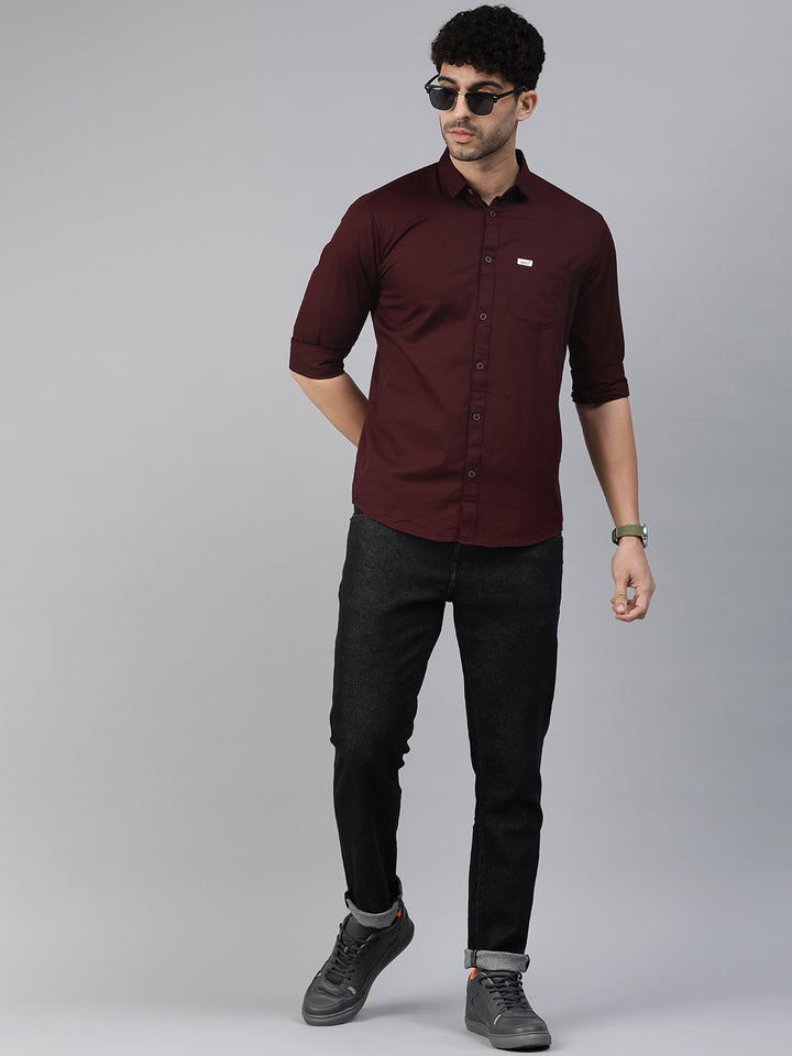 Majestic Man Comfort Slim Fit Solid Cotton Casual Shirt - Wine