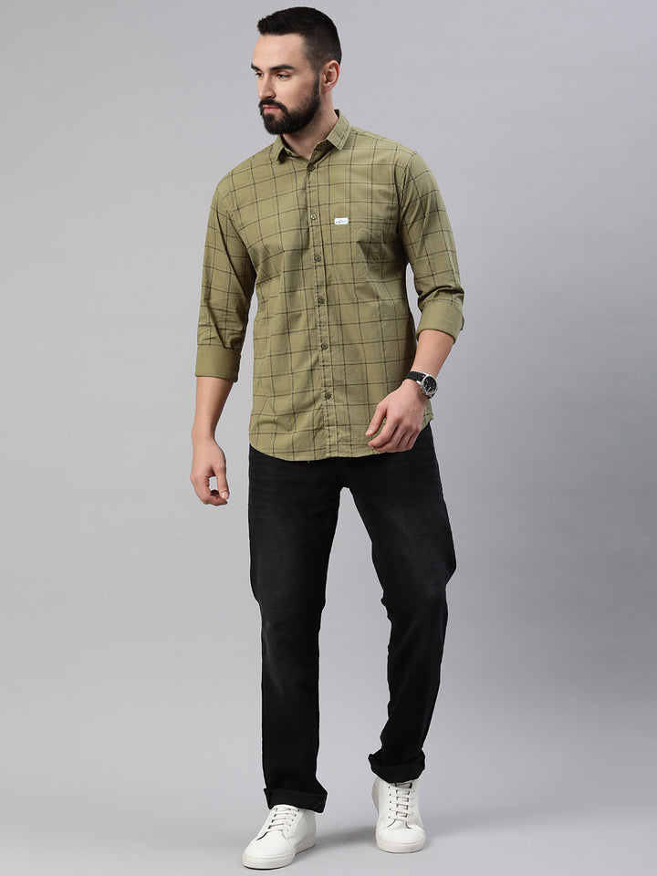 Majestic Man Checkered Slim fit Cotton Casual Shirt - Dusty Olive