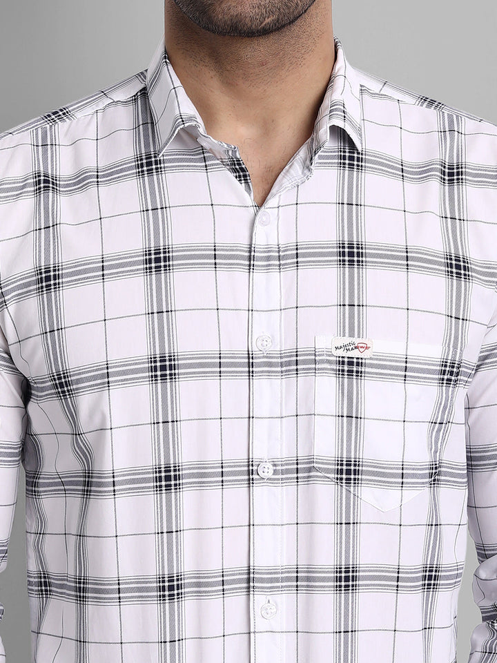 Classic Checkmate Pure Cotton Checkered Shirt - White