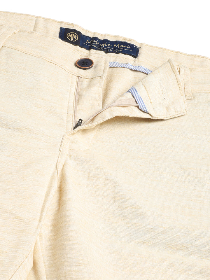 Majestic Man Regular Fit Pattern Finish Cotton Casual Solid Chinos Trouser - Cream