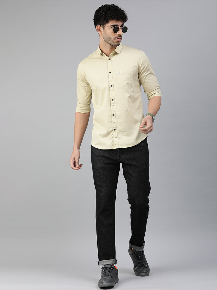 Majestic Man Comfort Slim Fit Solid Cotton Casual Shirt - Beige