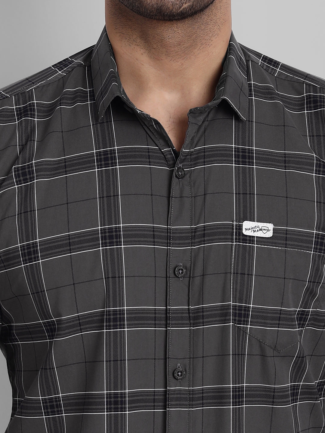 Classic Checkmate Pure Cotton Checkered Shirt - Grey
