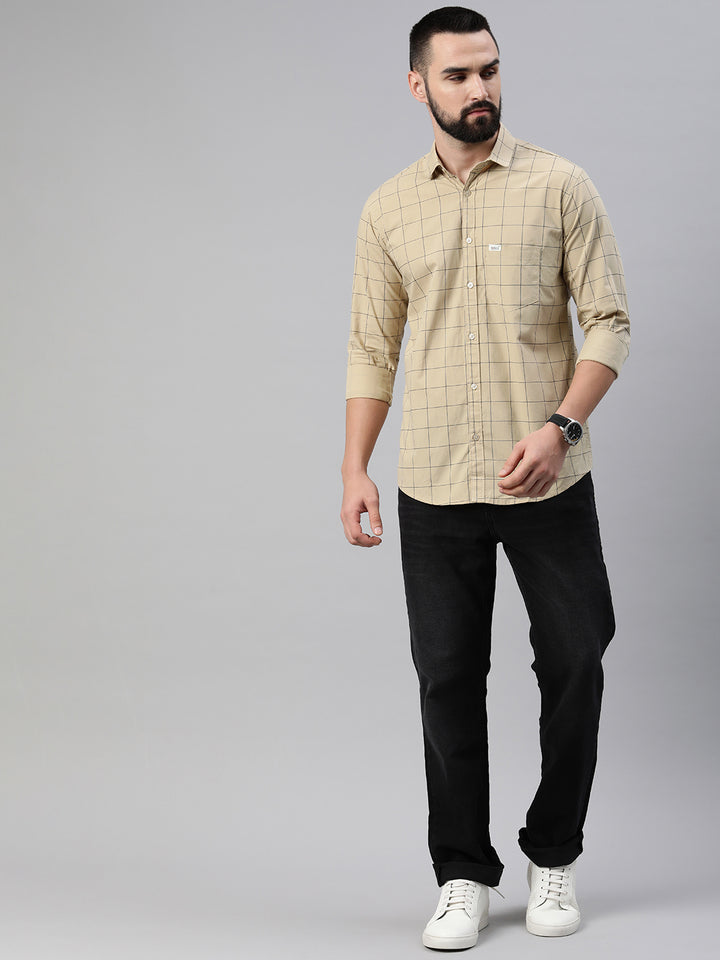 Majestic Man Checkered Slim fit Cotton Casual Shirt - Beige