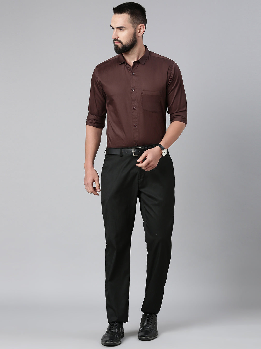 Paramount Pure Cotton Solid Shirt - Brown