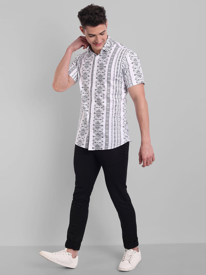 Influence Printed Half Sleeves Shirt - White