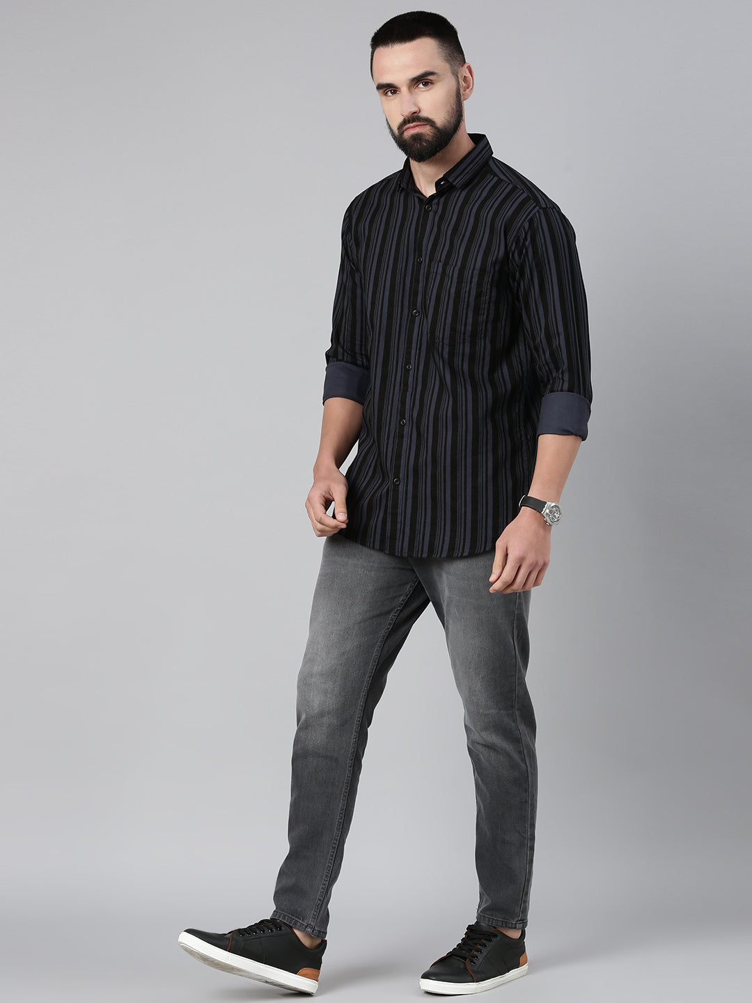 Men's Pure Cotton Slim Fit Striped Shirt - Blue