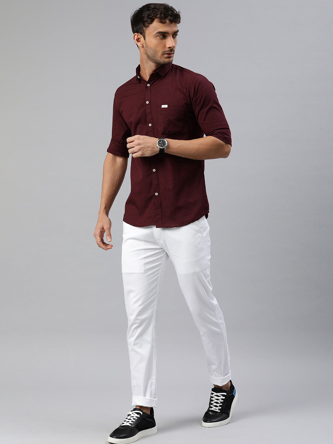 Pure Cotton Casual Men's Shirt - Wine