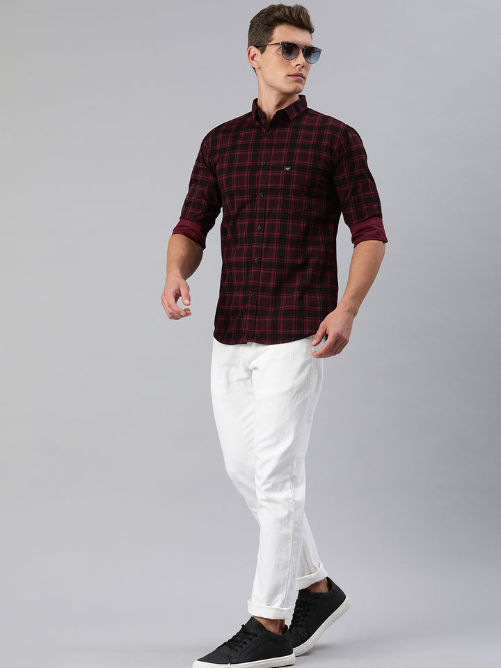 Majestic Man Checkered Slim fit Cotton Casual Shirt - Maroon