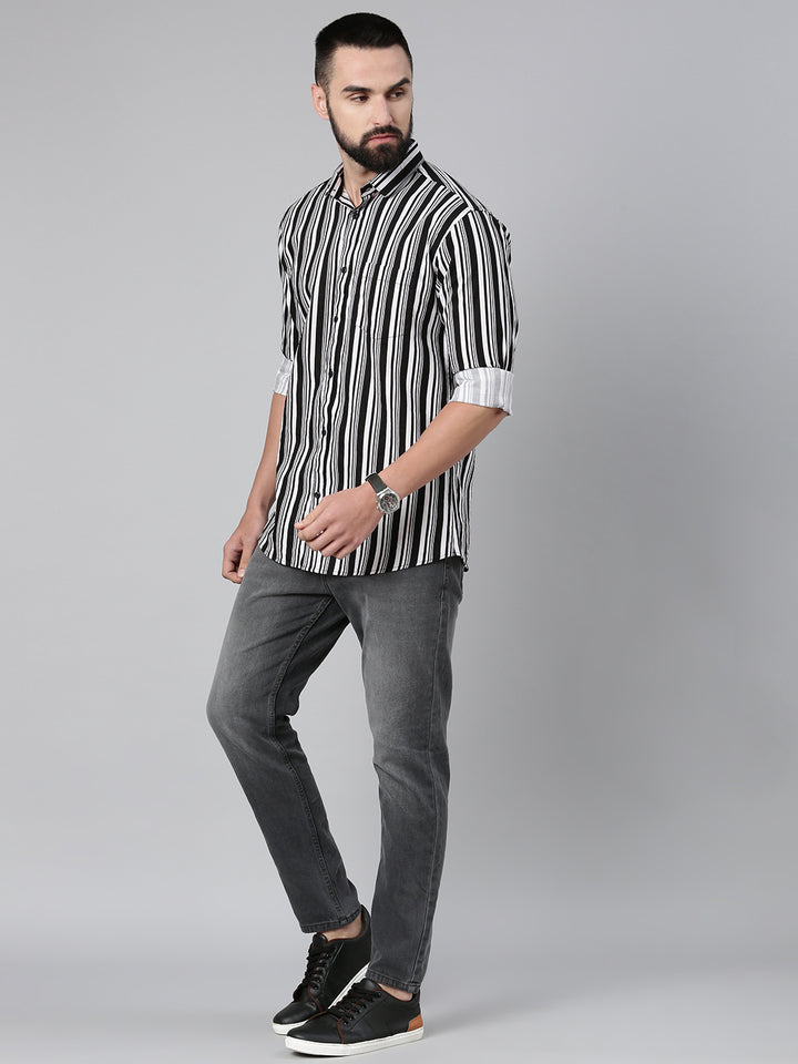 Men's Pure Cotton Slim Fit Striped Shirt - White