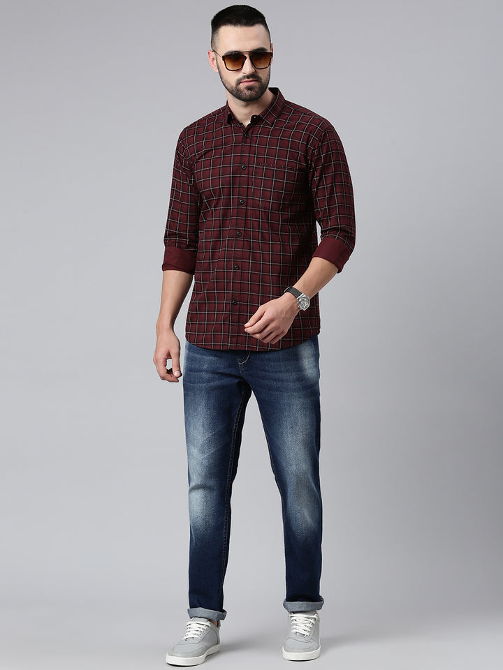 Majestic Man Checkered Cotton Slim fit Casual Shirt - Maroon