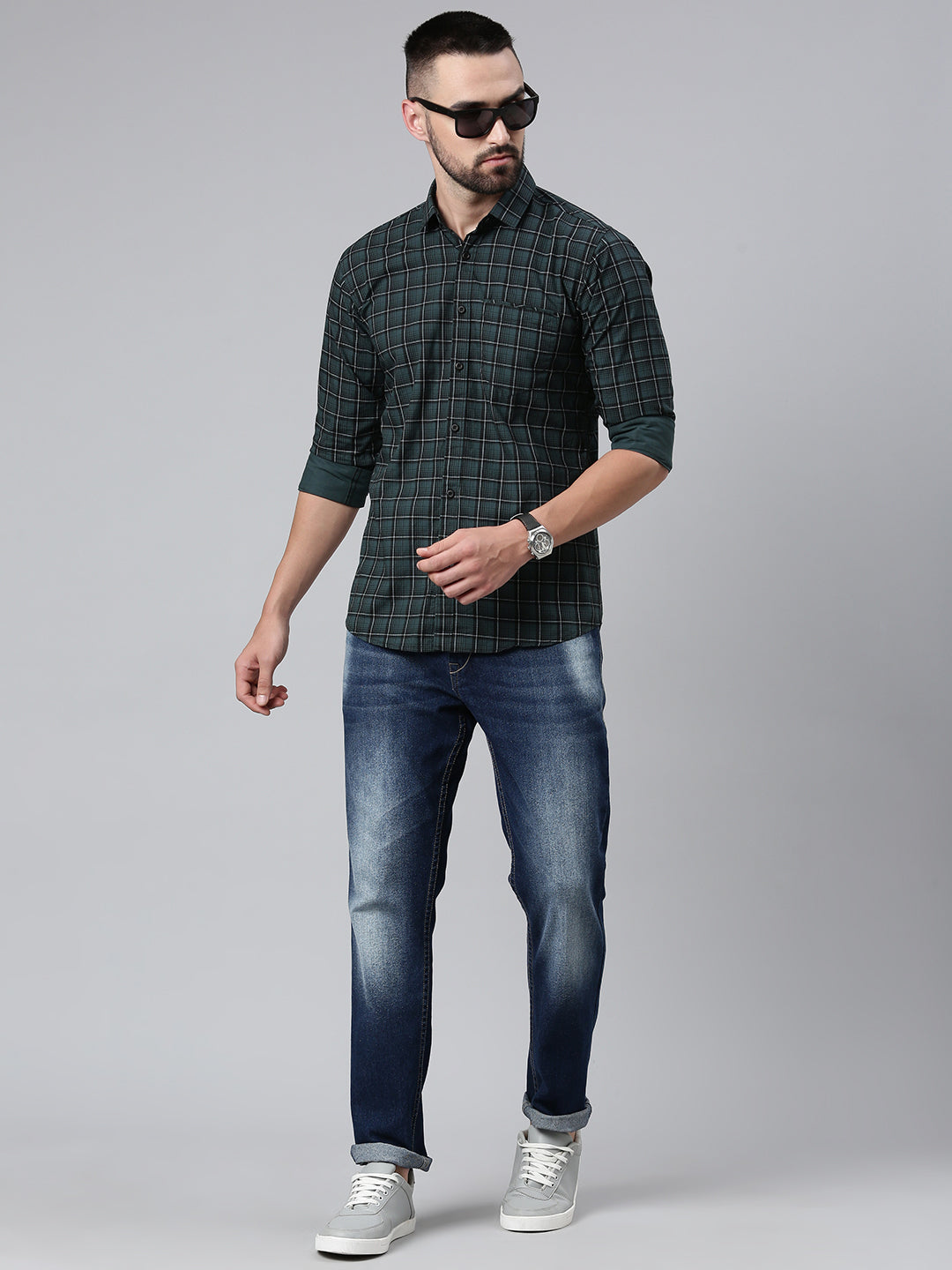 Majestic Man Checkered Cotton Slim fit Casual Shirt - Dusty Teal