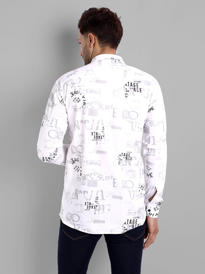 Printed Pure Cotton Cargo Shirt - White